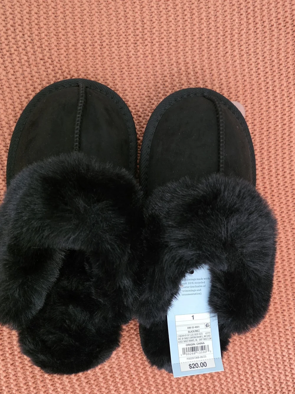 Cat & Jack Black Faux-Fur Slip-On Kids Slippers